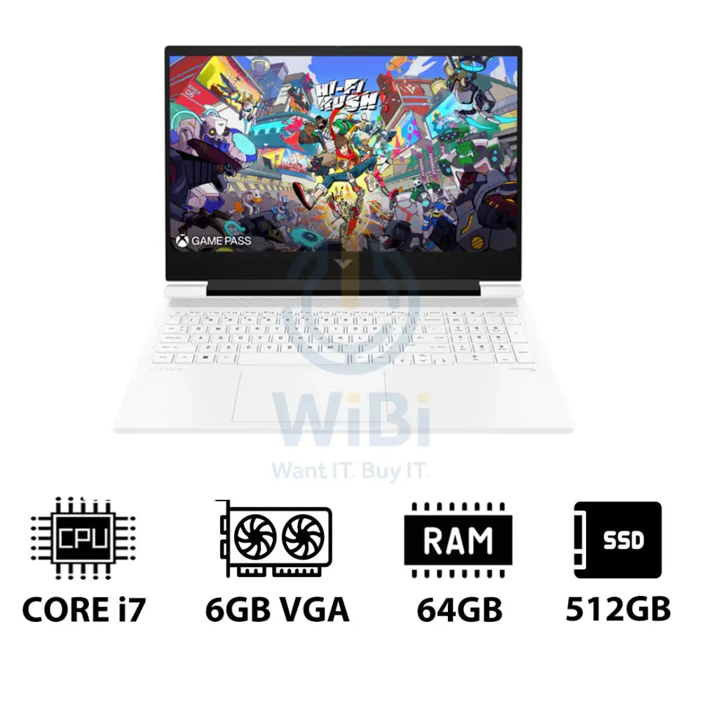 إتش بي في جي إيه  الألعاب لابتوب 16-R1041NE - 16.1 بوصة FHD / آي 7 / 64 جيجابايت / 512 جيجابايت (NVMe م.2 إس إس دي) / RTX 4050 6 جيجابايت في جي إيه / دوس (بدون