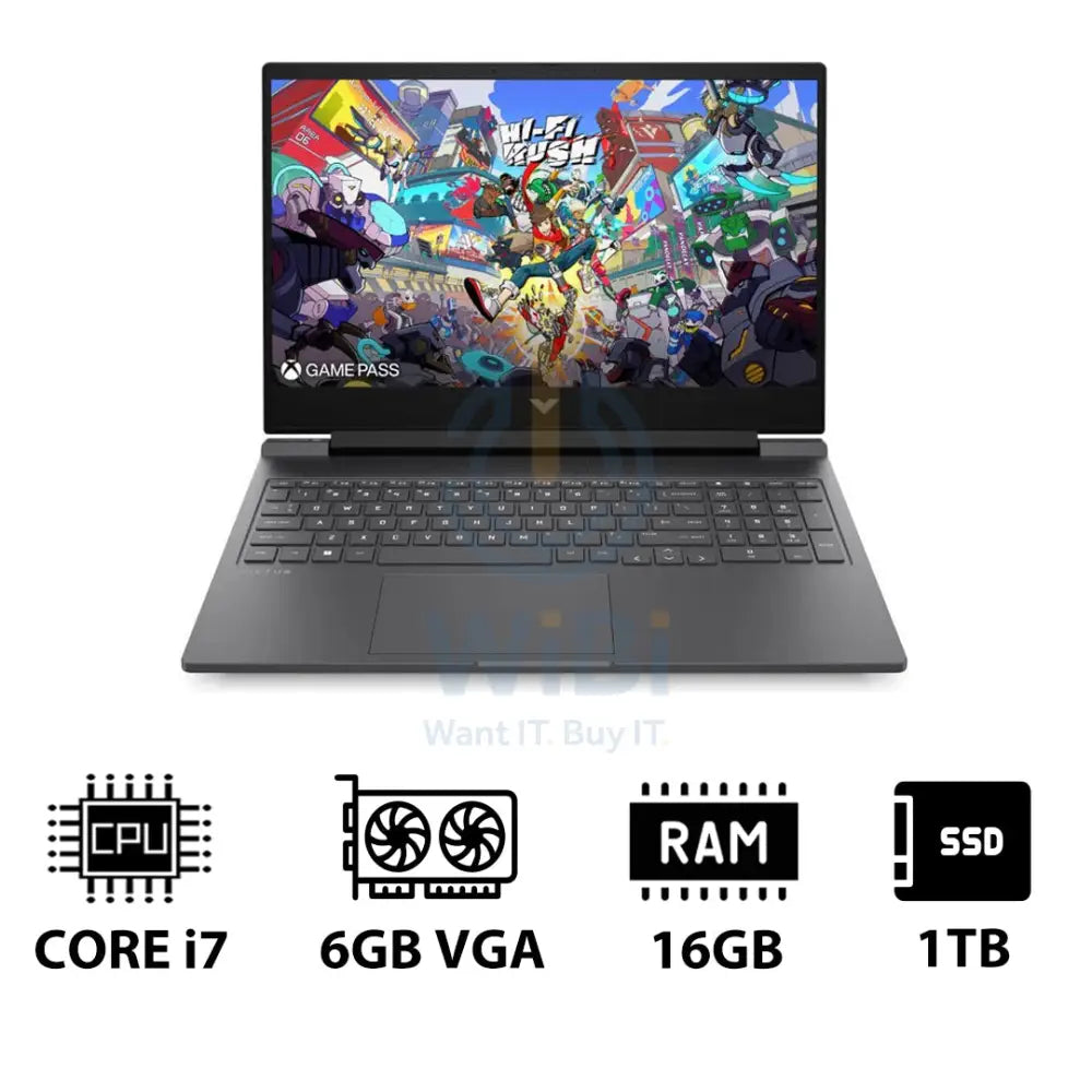 إتش بي في جي إيه  الألعاب لابتوب 16-R1042NE - 16.1 بوصة FHD / آي 7 / 16 جيجابايت / 16 جيجابايت / 1 تيرابايت (NVMe م.2 إس إس دي) / RTX 4050 6 جيجابايت في جي إيه / دوس (بدون نظام تشغيل)