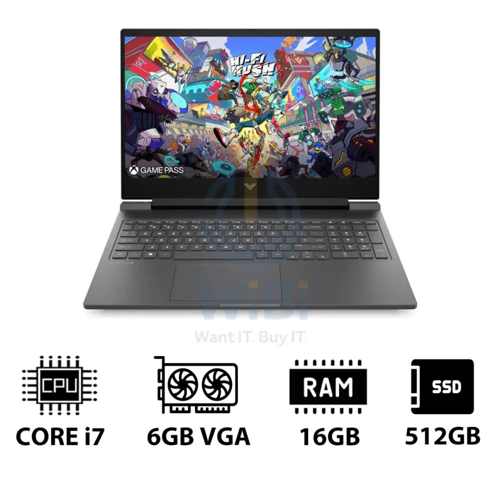 إتش بي في جي إيه  الألعاب لابتوب 16-R1042NE - 16.1 بوصة FHD / آي 7 / 16 جيجابايت / 512 جيجابايت (NVMe م.2 إس إس دي) / RTX 4050 6 جيجابايت في جي إيه / دوس (بدون