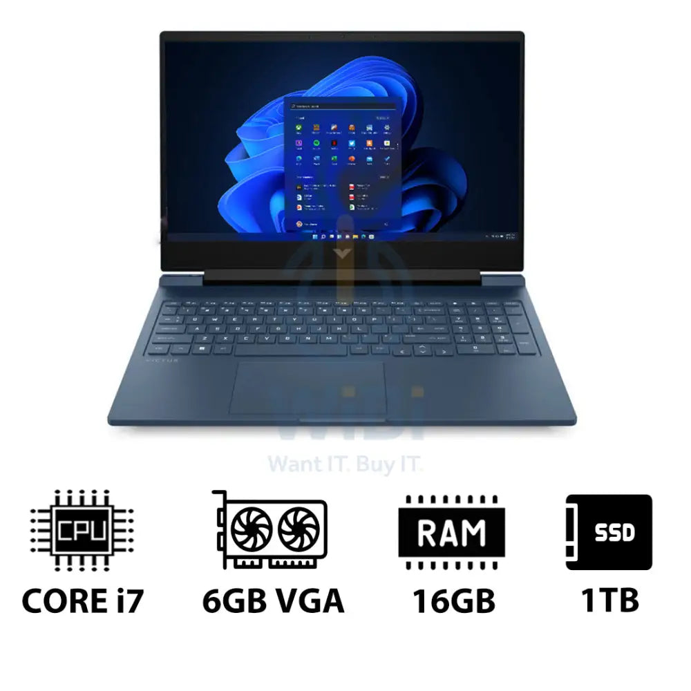 إتش بي فيكتوس الألعاب لابتوب 16-R1043NE - 16.1 بوصة FHD / آي 7 / 16 جيجابايت / 16 جيجابايت / 1 تيرابايت (NVMe م.2 إس إس دي) / RTX 4050 6 جيجابايت في جي إيه / ويندوز 11 برو  ويندوز 11  / ضمان سنة