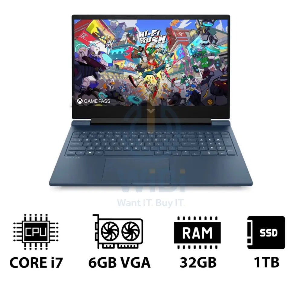 إتش بي في جي إيه  الألعاب لابتوب 16-R1043NE - 16.1 بوصة FHD / آي 7 / 32 جيجابايت / 1 تيرابايت (NVMe م.2 إس إس دي) / RTX 4050 6 جيجابايت في جي إيه / دوس (بدون نظام تشغيل)