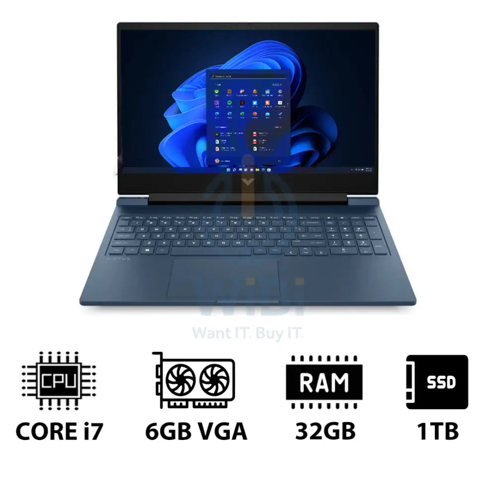 إتش بي فيكتوس الألعاب لابتوب 16-R1043NE - 16.1 بوصة FHD / آي 7 / 32 جيجابايت / 1 تيرابايت (NVMe م.2 إس إس دي) / RTX 4050 6 جيجابايت في جي إيه / ويندوز 11 برو  ويندوز 11  / ضمان سنة