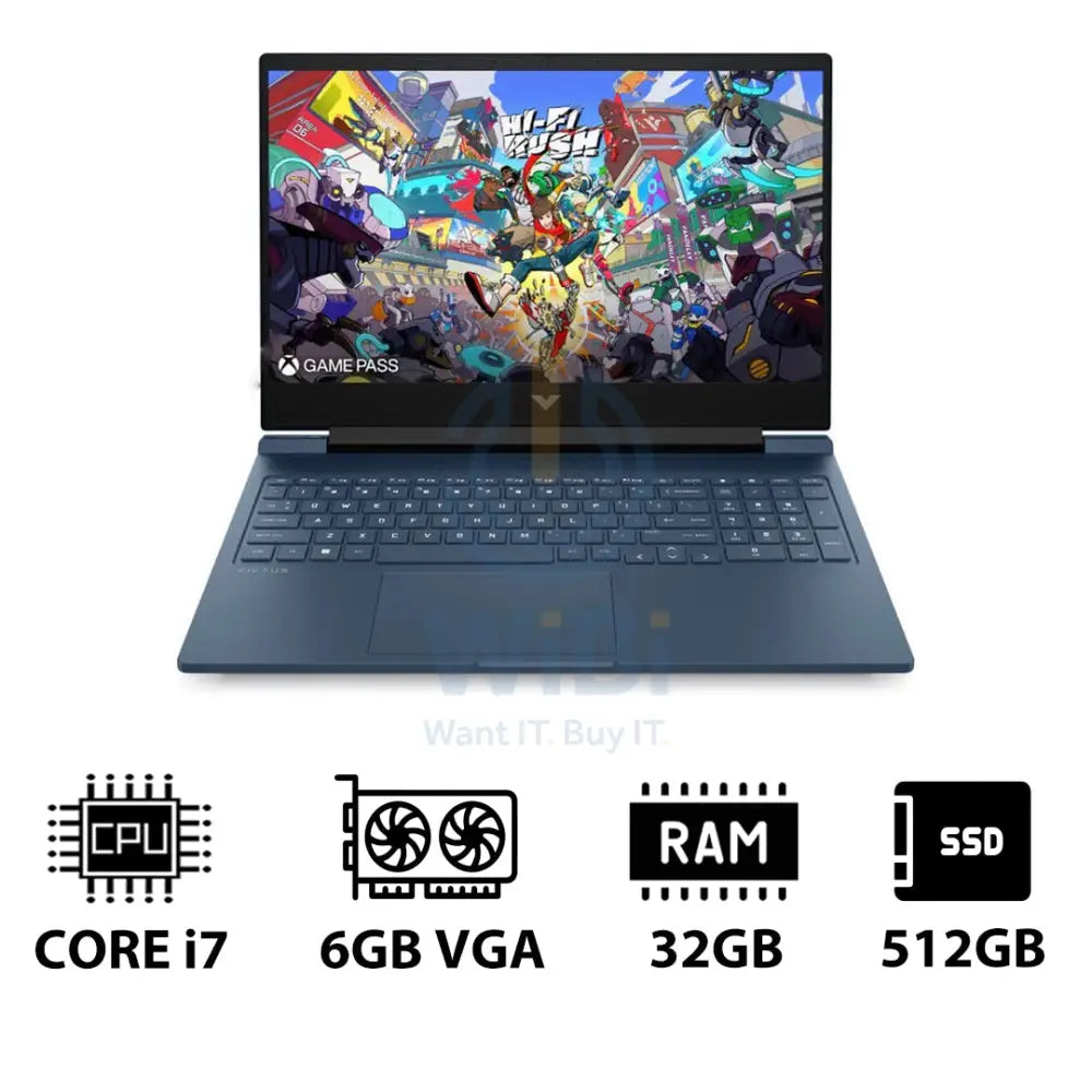 إتش بي في جي إيه  الألعاب لابتوب 16-R1043NE - 16.1 بوصة FHD / آي 7 / 32 جيجابايت / 512 جيجابايت (NVMe م.2 إس إس دي) / RTX 4050 6 جيجابايت في جي إيه / دوس (بدون