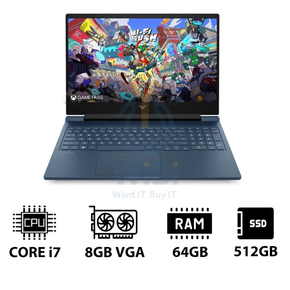 إتش بي كتس الألعاب لابتوب 16-R1049NE - 16.1 بوصة FHD / آي 7 / 64 جيجابايت / 512 جيجابايت (NVMe م.2 إس إس دي) / RTX 4060 8 جيجابايت في جي إيه / دوس (بدون