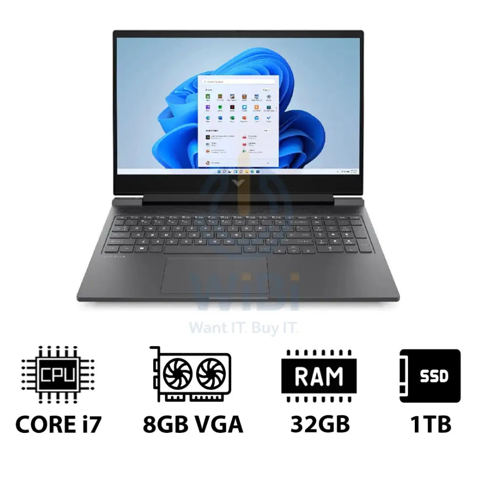 إتش بي فيكتوس الألعاب لابتوب 16-R1051NE - 16.1 بوصة FHD / آي 7 / 32 جيجابايت / 32 جيجابايت / 1 تيرابايت (NVMe م.2 إس إس دي) / RTX 4070 8 جيجابايت في جي إيه / ويندوز 11 برو  ويندوز 11  / ضمان سنة