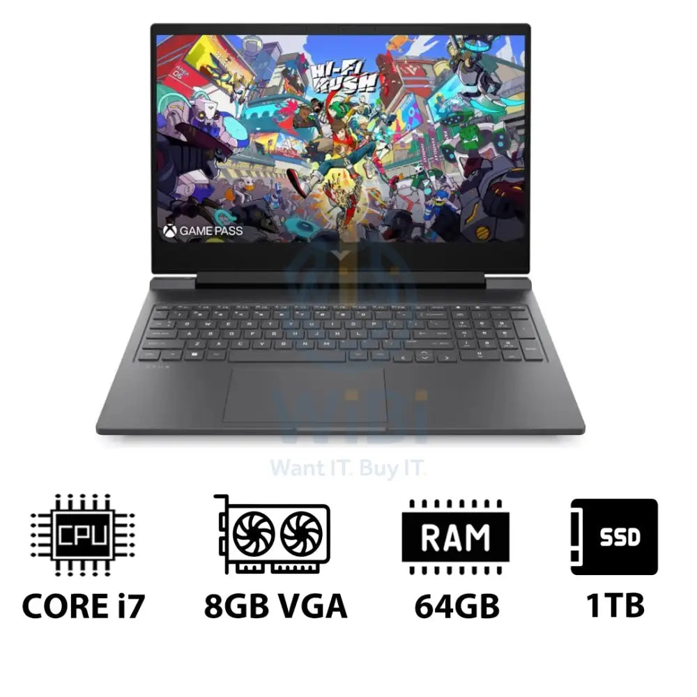 HP Victus Gaming Laptop 16-R1051NE - 16.1’’ FHD / i7 / 64GB / 1TB (NVMe M.2 SSD) / RTX 4070 8GB VGA / DOS (Without OS)