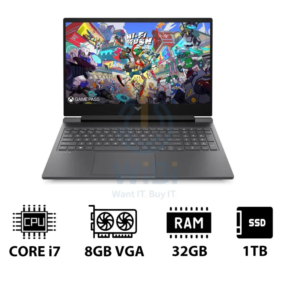 إتش بي في جي إيه  الألعاب لابتوب 16-R1054NE - 16.1 بوصة FHD / آي 7 / 32 جيجابايت / 1 تيرابايت (NVMe م.2 إس إس دي) / RTX 4060 8 جيجابايت في جي إيه / دوس (بدون نظام تشغيل)