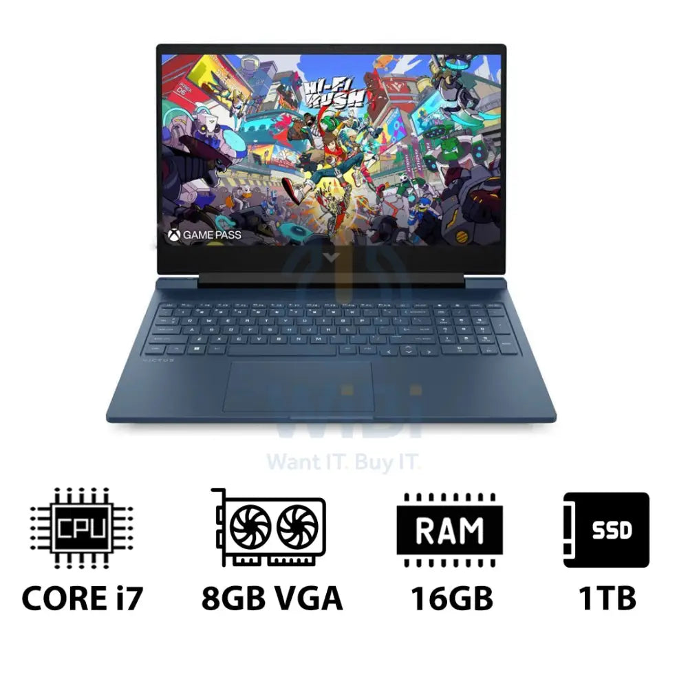 إتش بي في جي إيه  الألعاب لابتوب 16-R1055NE - 16.1 بوصة FHD / آي 7 / 16 جيجابايت / 16 جيجابايت / 1 تيرابايت (NVMe م.2 إس إس دي) / RTX 4060 8 جيجابايت في جي إيه / دوس (بدون نظام تشغيل)