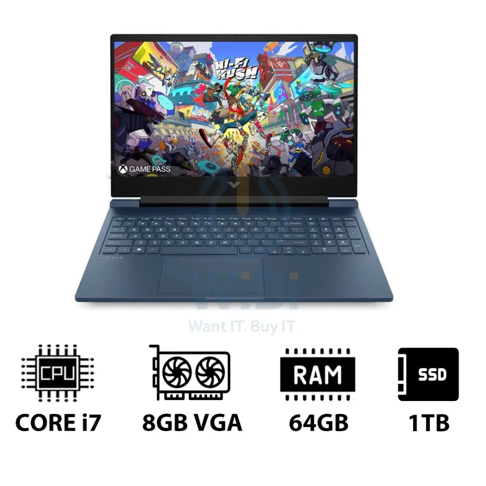 إتش بي في جي إيه  الألعاب لابتوب 16-R1055NE - 16.1 بوصة FHD / آي 7 / 64 جيجابايت / 1 تيرابايت (NVMe م.2 إس إس دي) / RTX 4060 8 جيجابايت في جي إيه / دوس (بدون نظام تشغيل)