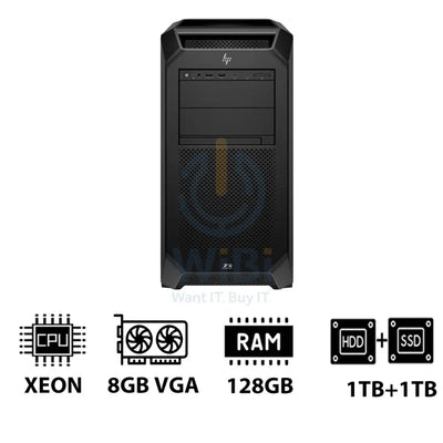 HP Z8 G5 Workstation - Xeon-2.0GHz / 12-Cores / 128GB / 1TB HDD + 1TB (NVMe M.2 SSD) / T1000 8GB VGA / Win 11 Pro / 3YW