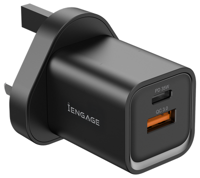 iEngage Dualport (USB-C +USB -A) 35W Power Adapter UK Plug - Black