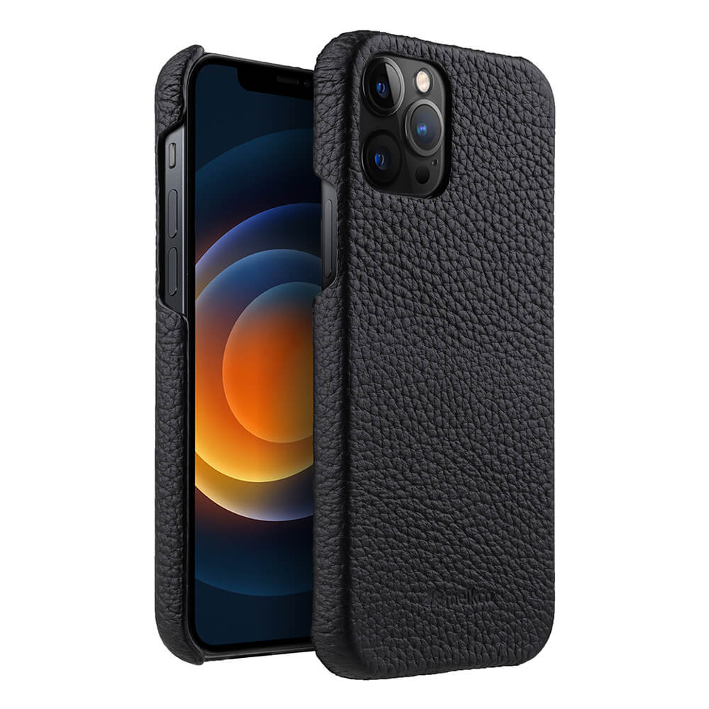 Melkco Back Snap Series Lai Chee Pattern Premium Leather Snap Cover Case - Apple iPhone 12/12 Pro / Black