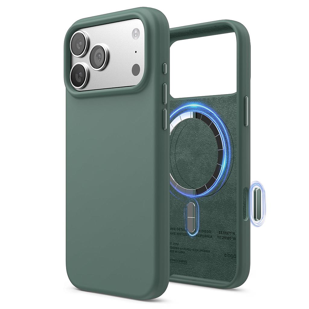 Elago iPhone 17 Pro Max Magnetic Silicone Case (Camera Control Key Included) - Mindnight Green