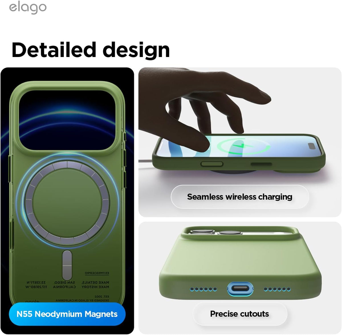 Elago Magnetic Silicone Case (Camera Control Key Included) For Apple iPhone 18 Pro Max / Apple iPhone 17 Pro Max - Cedar Green