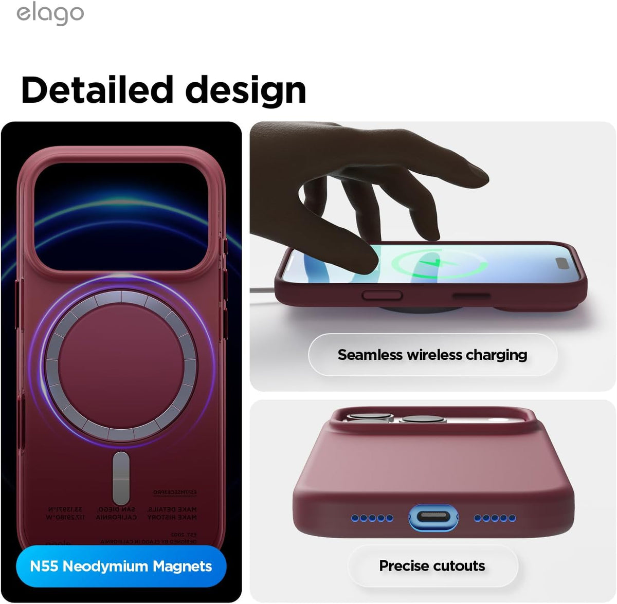 Elago Magnetic Silicone Case (Camera Control Key Included) For Apple iPhone 18 Pro / Apple iPhone 17 Pro - Burgundy