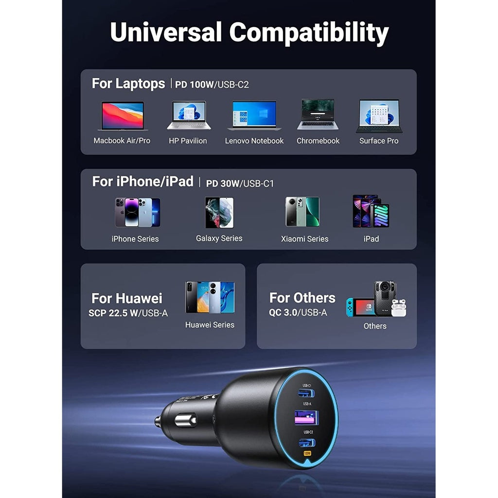 UGREEN Car Charger with 3-Port - 130W / Black