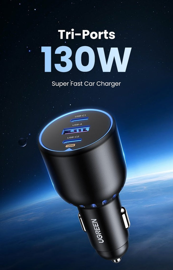 UGREEN Car Charger with 3-Port - 130W / Black