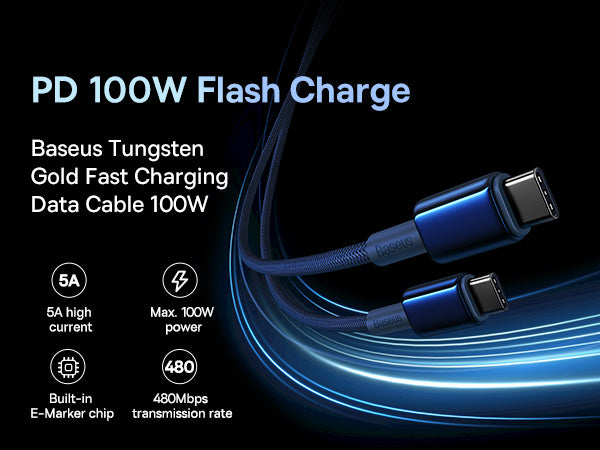 Baseus Tungsten Gold Fast Charging Cable - USB-C / 100W / 1 Meter / Blue