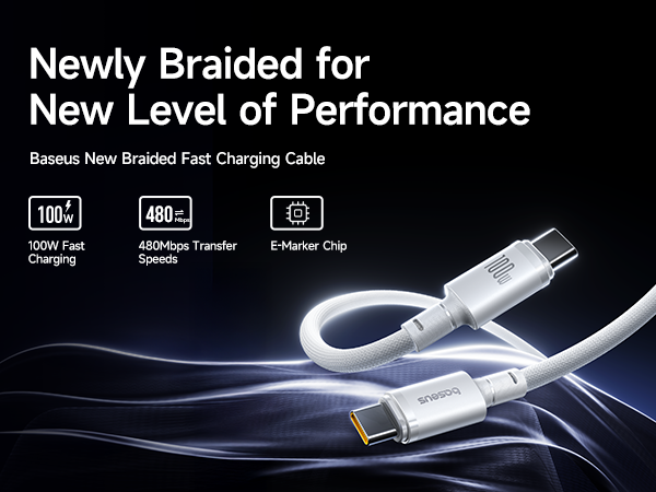 Baseus New Braided Fast Charging Cable - USB-C / 100W / 2 Meter / White