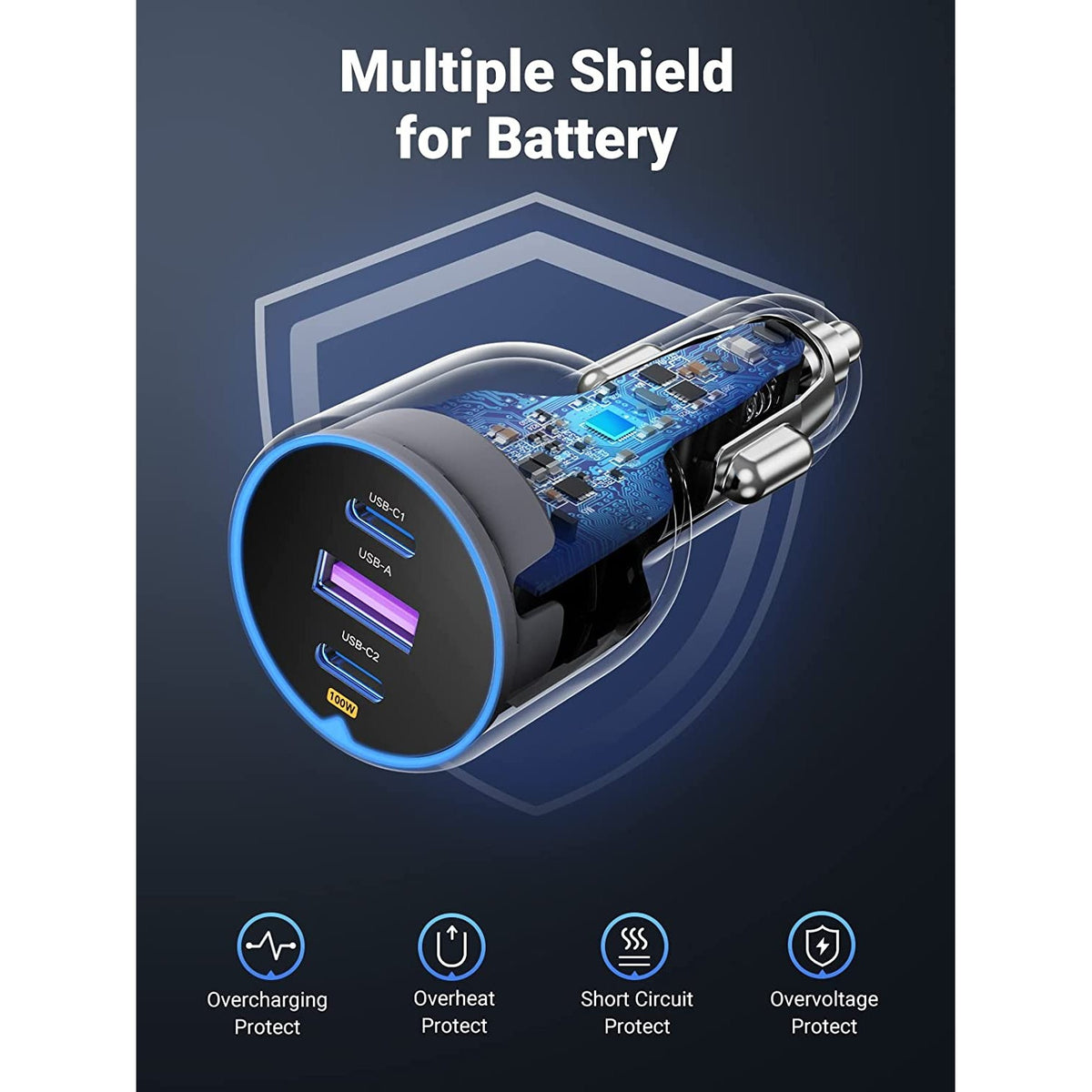 UGREEN Car Charger with 3-Port - 130W / Black