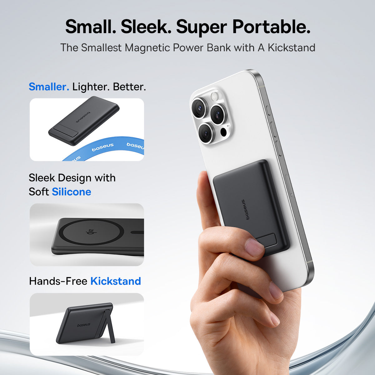 Baseus PicoGo AM31 Qi2 Ultra-Mini Magnetic Power Bank with Kickstand - 5000mAh / 20W / Cosmic Black