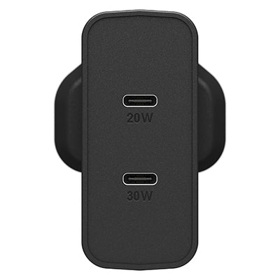Otterbox Uk Wall Charger 50W - 1X Usb-C 30W + 1X Usb-C 20W Usb-Pd (Warehouse Packed) - Black