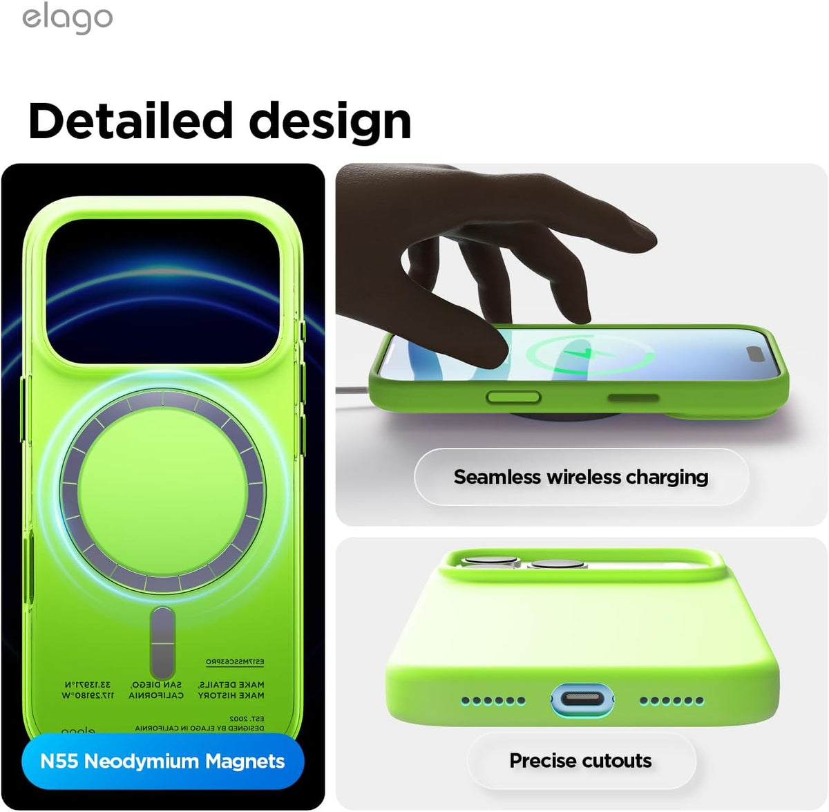Elago Magnetic Silicone Case (Camera Control Key Included) For Apple iPhone 18 Pro Max / Apple iPhone 17 Pro Max -Lime Green