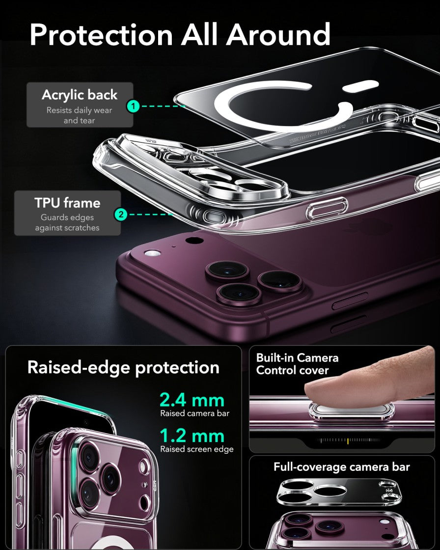 ESR Halolock Classic Hybrid (Camera Control Button) Case For Apple iPhone 18 Pro / Apple iPhone 17 Pro - Clear