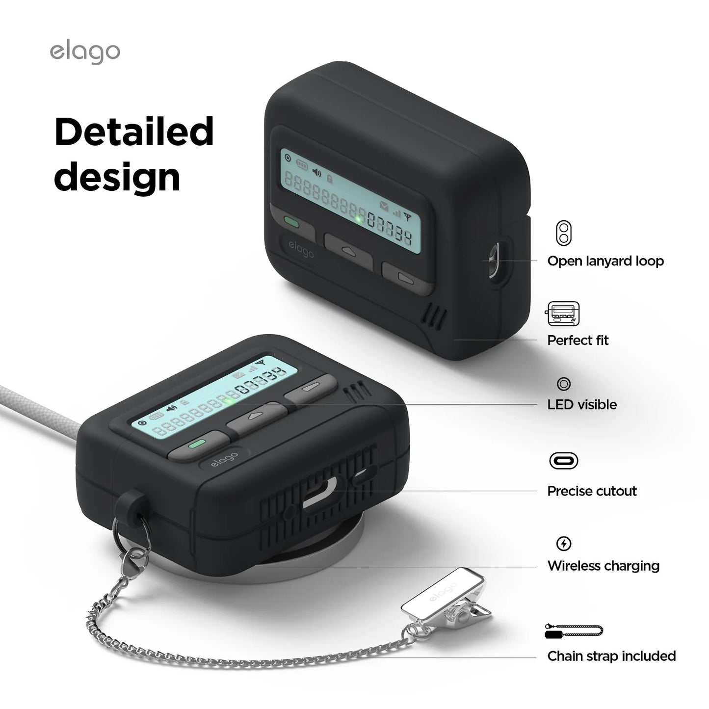 Elago AirPods Pro 3 Pager Case (Key Chain Included) - Black