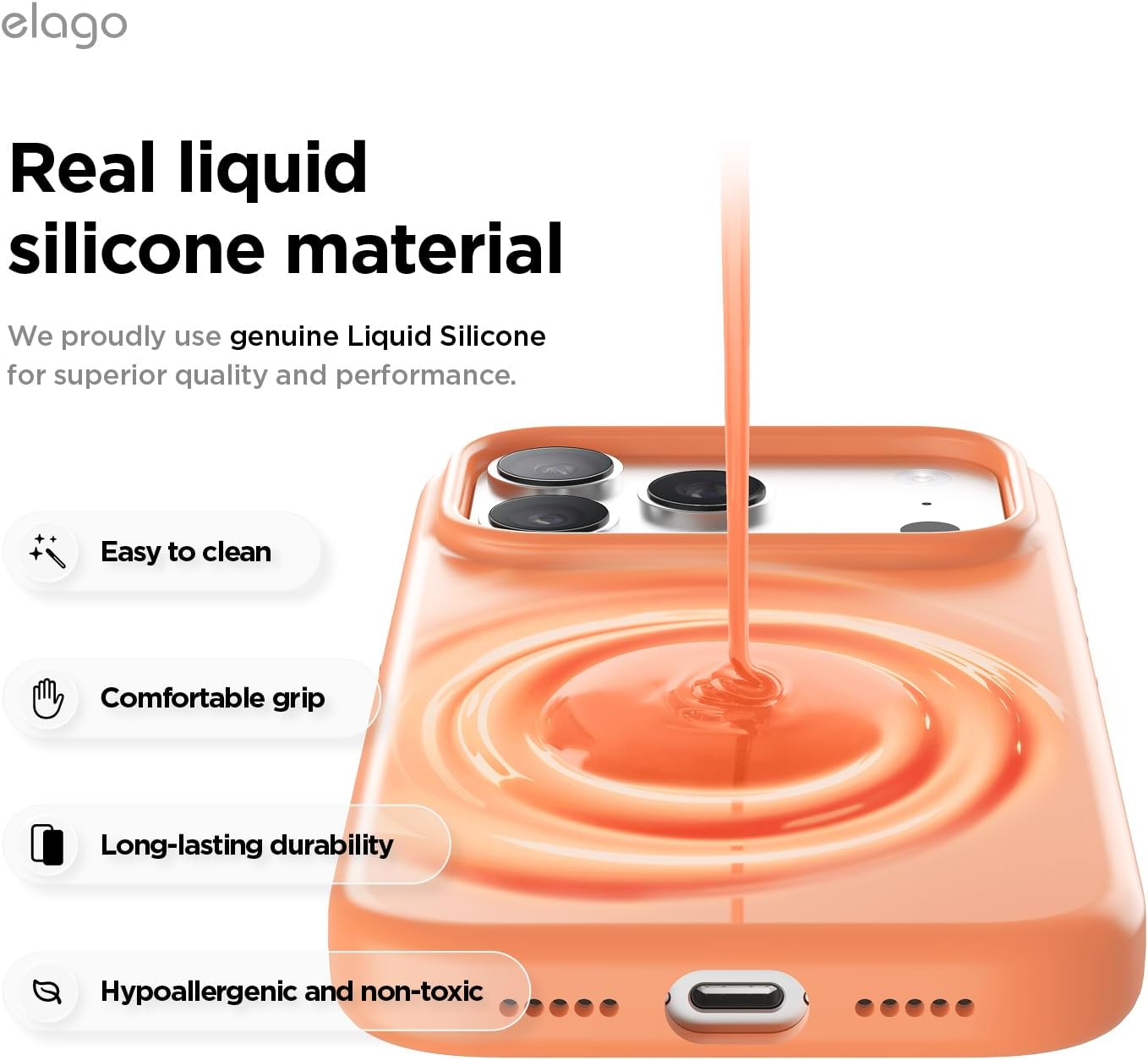 Elago iPhone 17 Pro Max Magnetic Silicone Case (Camera Control Key Included) - Orange