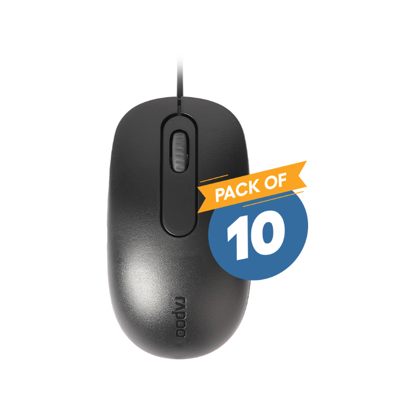 Rapoo N200 Wired Optical Mouse - 1600 DPI / Black (Pack of 10)