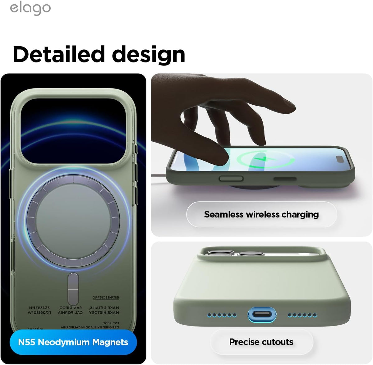 Elago Magnetic Silicone Case (Camera Control Key Included) For Apple iPhone 18 Pro Max / Apple iPhone 17 Pro Max - Khaki Green