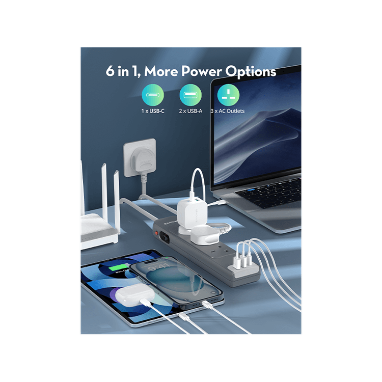 RavPower PD30 3 AC Multiport Socket With 3M Cable / USB-C / USB-A