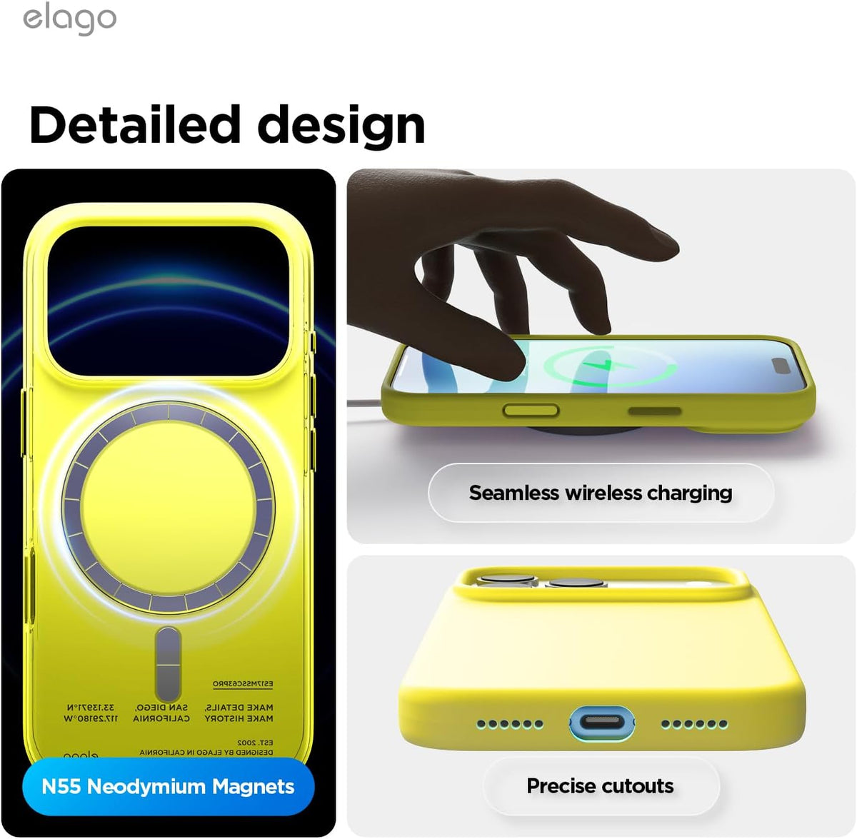 Elago Magnetic Silicone Case (Camera Control Key Included) For Apple iPhone 18 Pro Max / Apple iPhone 17 Pro Max - Neon Yellow