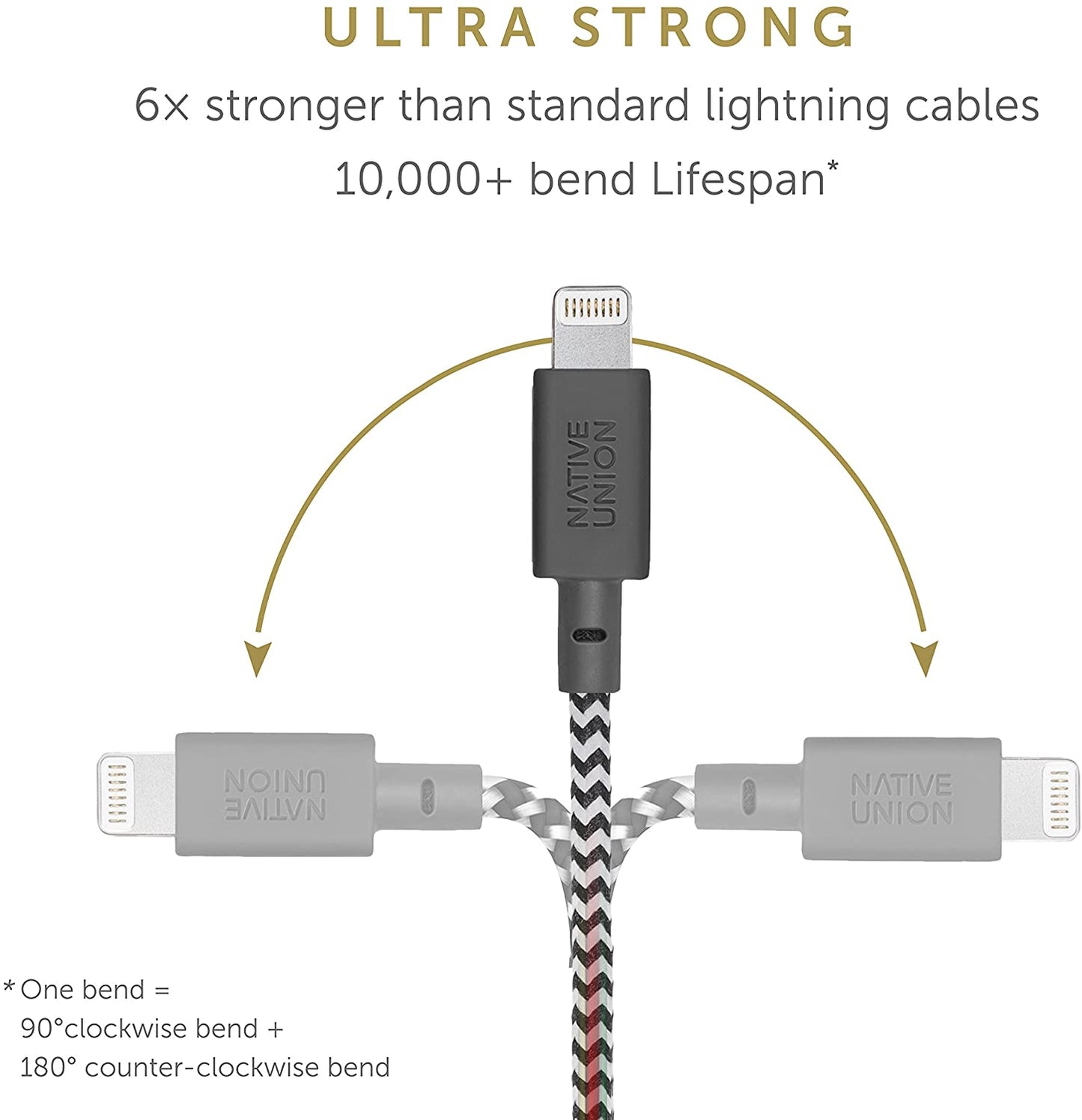 Native Union Belt Cable XL - USB A / Lightning / 3 Meter / Zebra