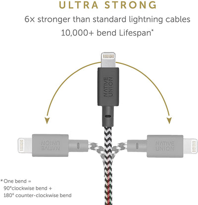 Native Union Belt Cable XL - USB A / Lightning / 3 Meter / Zebra