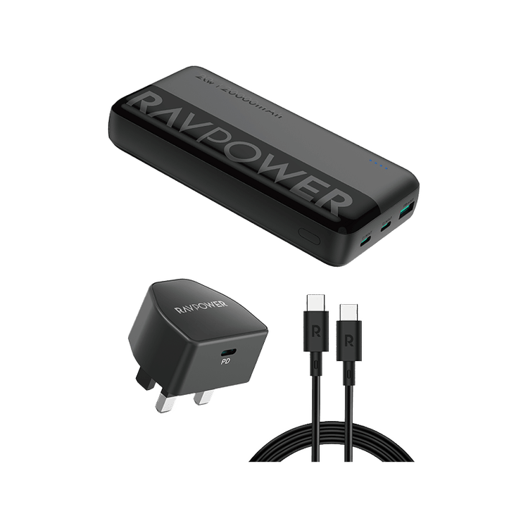 RavPower 3 In 1 Combo (USB-C Wall Charger + USB-C to USB-C Cable + 20000mAh Power Bank)