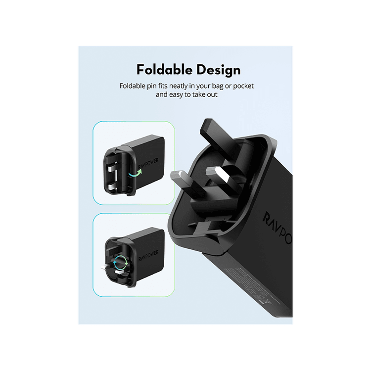 RavPower PD 60W USB-C Foldable Wall Charger - Black