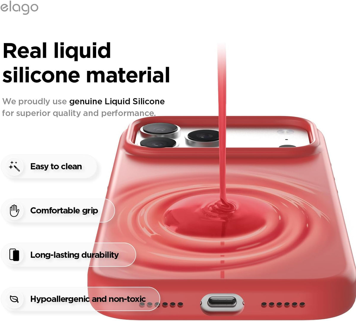 Elago Magnetic Silicone Case (Camera Control Key Included) For Apple iPhone 18 Pro Max / Apple iPhone 17 Pro Max - Red