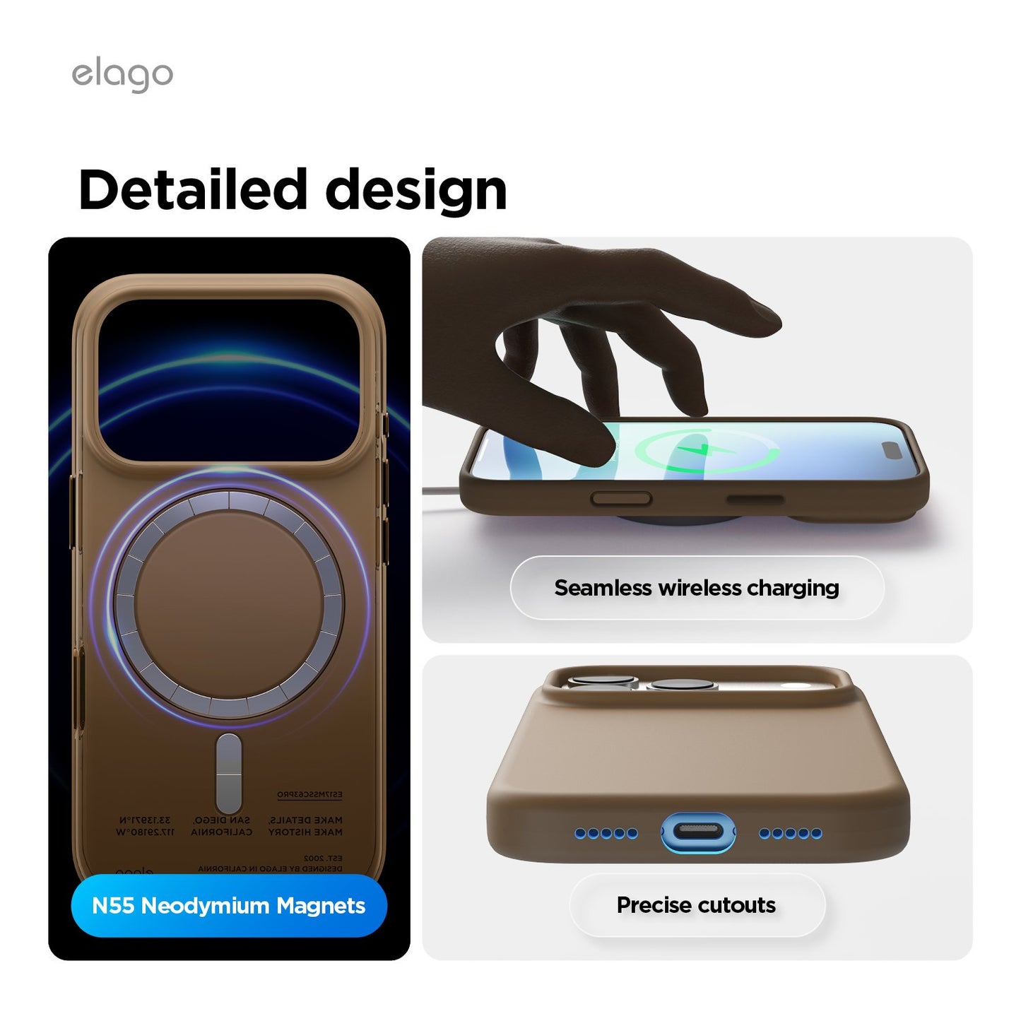 Elago iPhone 17 Pro Max Magnetic Silicone Case (Camera Control Key Included)  - Brown
