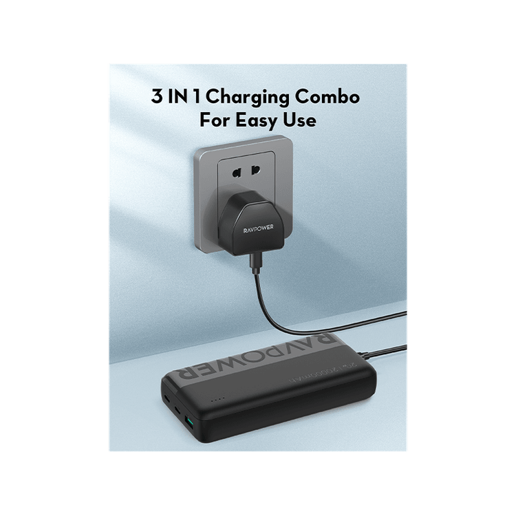 RavPower 3 In 1 Combo (USB-C Wall Charger + USB-C to USB-C Cable + 20000mAh Power Bank)