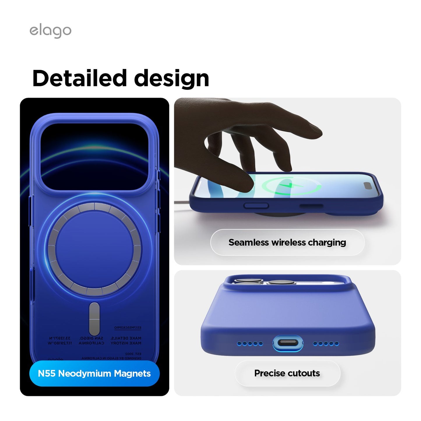 Elago iPhone 17 Pro Max Magnetic Silicone Case (Camera Control Key Included) - Cobalt Blue
