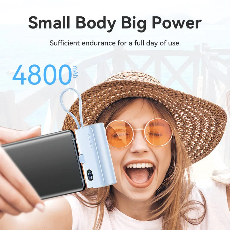 Vention Power Bank LED Display 4800mAh (USB-C + Lightning + USB-C) 22.5W Foldable USB-C Type - Blue