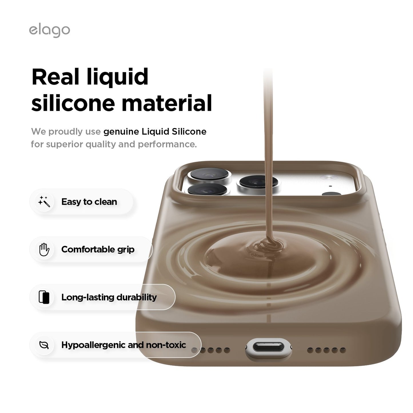 Elago iPhone 17 Pro Max Magnetic Silicone Case (Camera Control Key Included)  - Brown