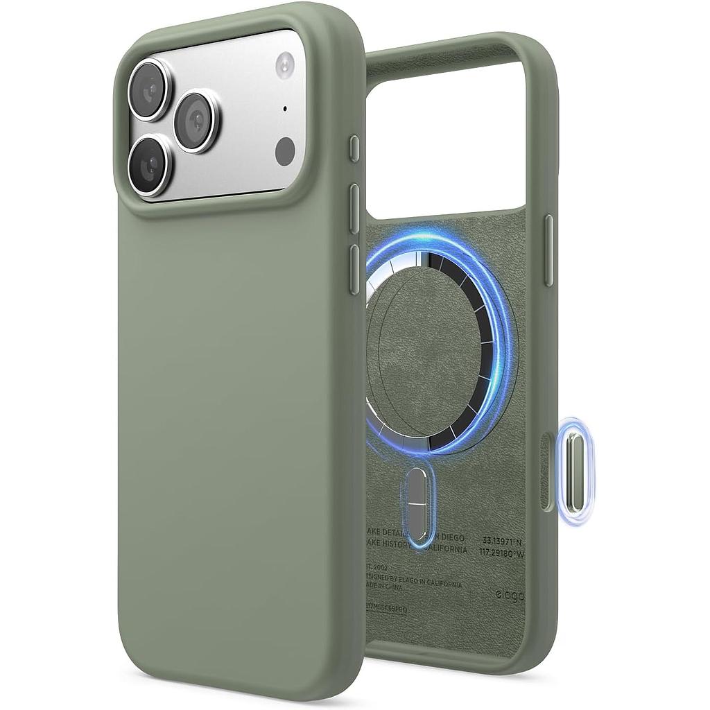 Elago Magnetic Silicone Case (Camera Control Key Included) For Apple iPhone 18 Pro Max / Apple iPhone 17 Pro Max - Khaki Green