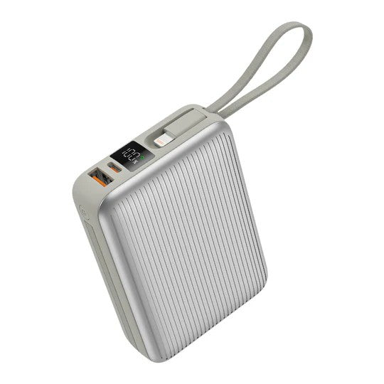 Lzel Mini Neurode Sync Power Bank with Built-in-Cable -  20000mAh / 22.5W / USB-A / USB-C / Silver