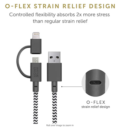 Native Union Belt Cable Twinhead Microusb + Lightning 2M - Zebra