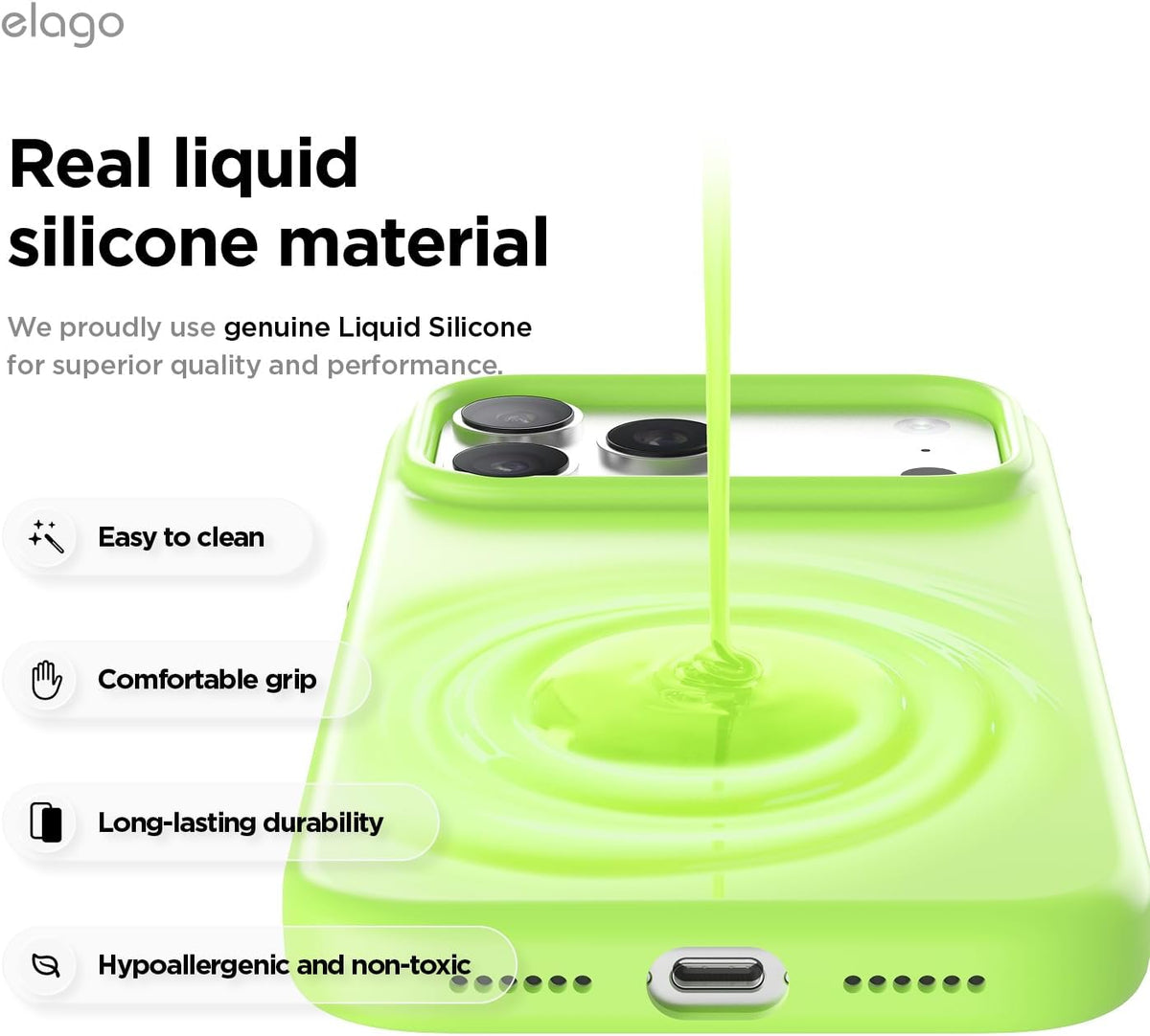 Elago Magnetic Silicone Case (Camera Control Key Included) For Apple iPhone 18 Pro Max / Apple iPhone 17 Pro Max -Lime Green