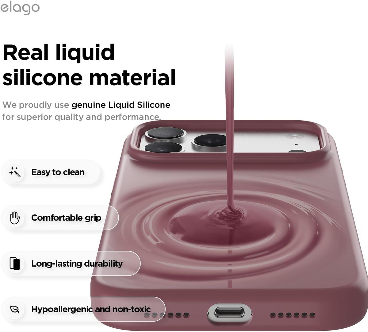 Elago Magnetic Silicone Case (Camera Control Key Included) For Apple iPhone 18 Pro Max / Apple iPhone 17 Pro Max - Burgundy