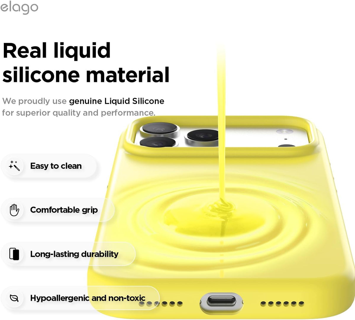 Elago Magnetic Silicone Case (Camera Control Key Included) For Apple iPhone 18 Pro Max / Apple iPhone 17 Pro Max - Neon Yellow